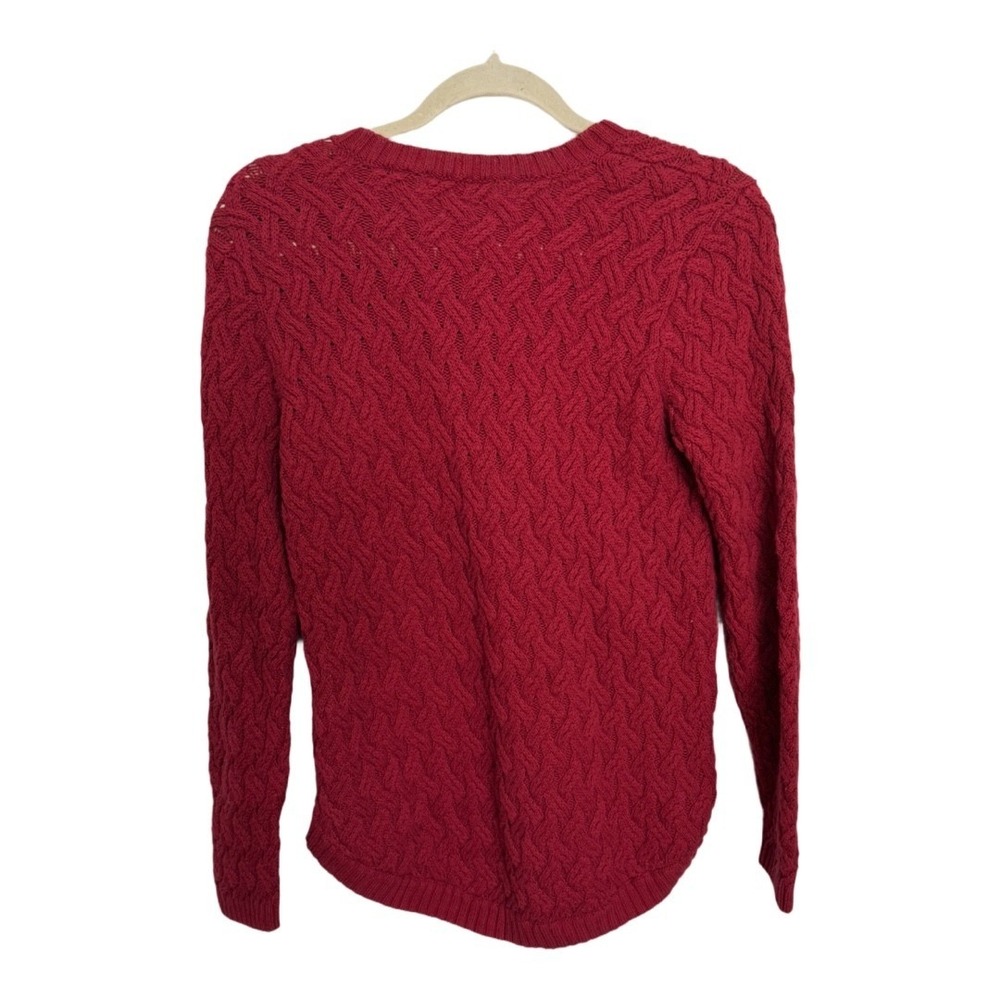 Jeanne Pierre Cable Knit Sweater Large 100% Cotton Red Crewneck Chunky Knit - Picture 4 of 5